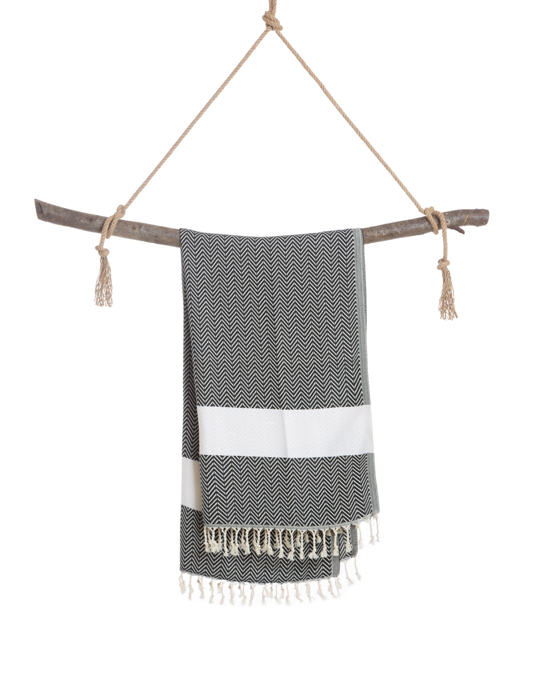 ZAYA Hammam Towel, Beach Towel, Pestemal - Black / White-2