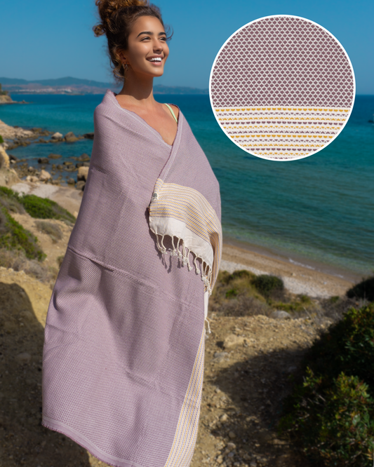 PHARAO Beach Towel, Turkish Hammam Towel, Spa & Sauna Towel - Brown / Yellow-0