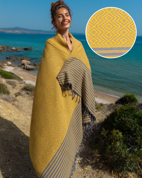 SAHARA Hammam Beach Towel, Spa Sauna Towel - Yellow-0