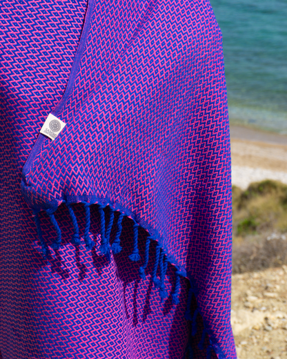 SAMOS Turkish Cotton Scarf Hammam Towel - Blue / Fuchsia-1