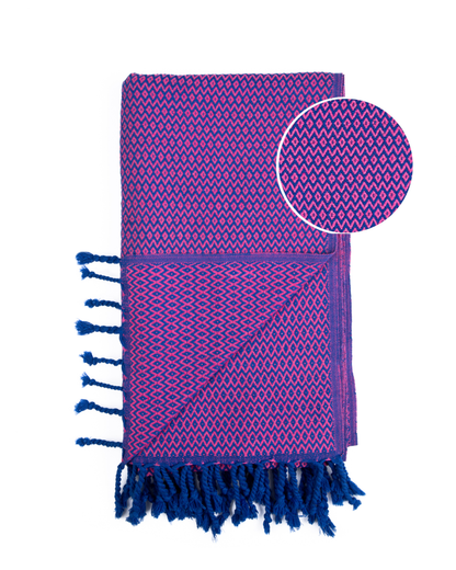 SAMOS Turkish Cotton Scarf Hammam Towel - Blue / Fuchsia-2