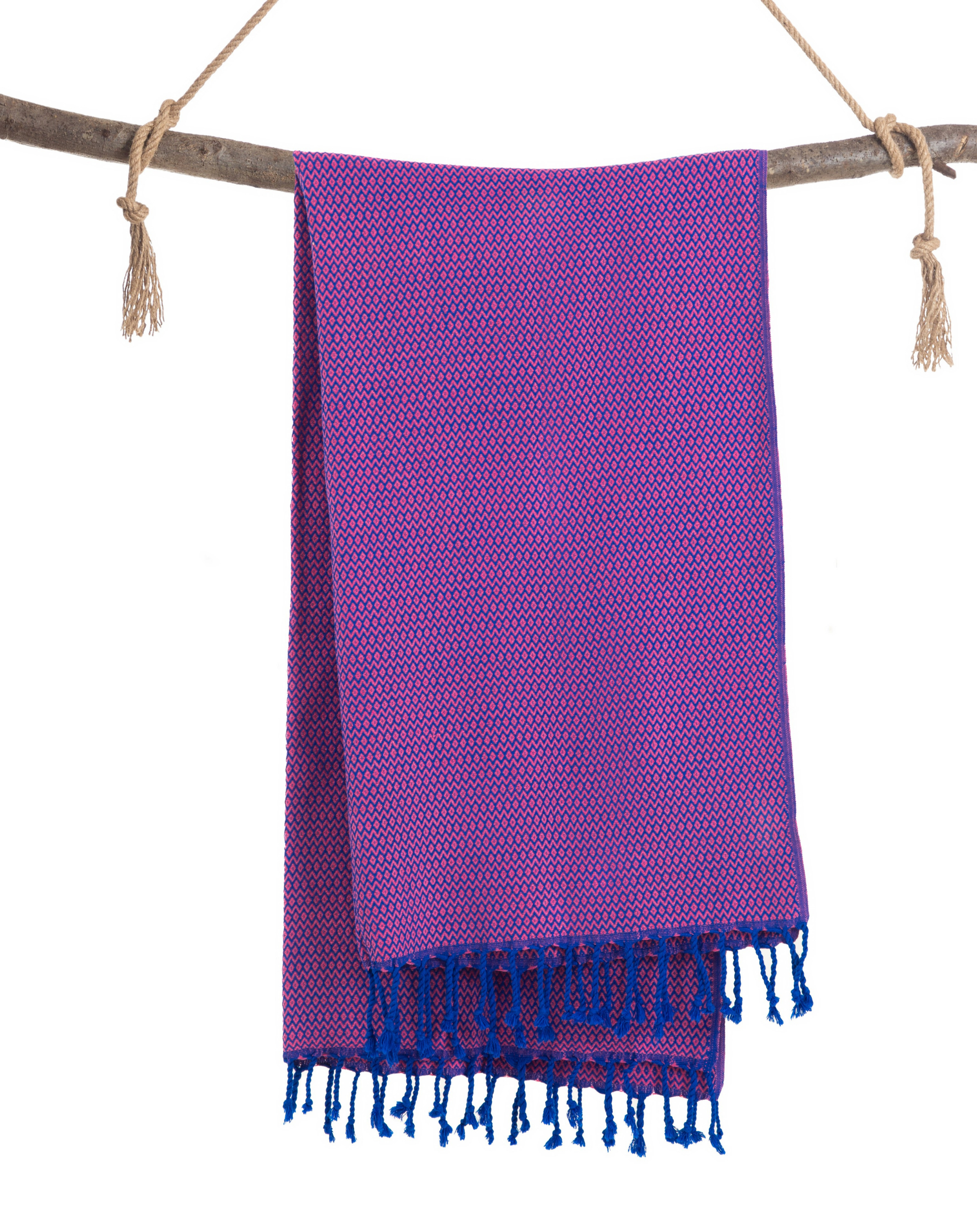 SAMOS Turkish Cotton Scarf Hammam Towel - Blue / Fuchsia-3