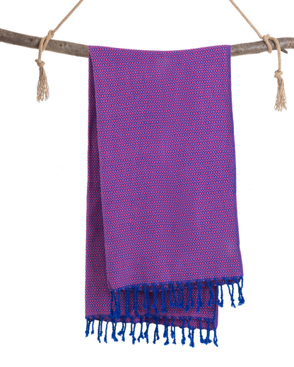 SAMOS Turkish Cotton Scarf Hammam Towel - Blue / Fuchsia-3